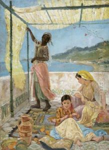 Nachmittag Auf Der Terrasse by John Pierre Simonet