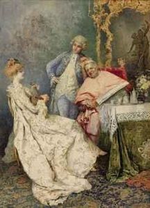 A Young Woman Playing A Lyre For A Cardinal And An Attendant In Alavish Interior A Young Woman Playing A Lyre For A Cardinal And An Attendant In Alavish Interior