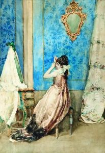 Giovane Donna In Abito Elegante Alla Toletta by Attilio Simonetti