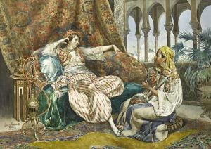 Princesse Orientale Au Narguile Et Musicienne by Ettore Simonetti