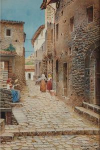 Woman On Cobblestone Street, Italy