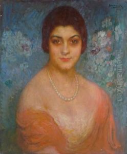 Brune Au Collier De Perles by Michel Simonidy