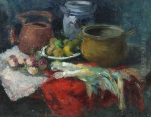 Still Life Of Vegetables And Pots by Victor Simonin