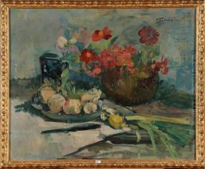 Nature Morte Aux Legumes Et Aux Fleurs by Victor Simonin