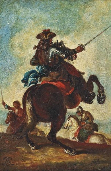 A Battle Scene With A Gentleman In Armour, On Horseback - view 1