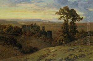 A Castle Ruin At Dusk by Lucien Simonnet