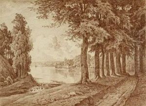 Sommerliche Landschaft Mit Einem See Und Einer Allee Imvordergrund by Lucien Simonnet