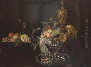 Uve E Pesche In Unpiatto Di Ceramica by Michiel Simons