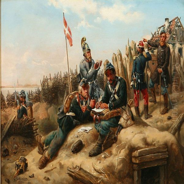 Scene From The First Schleswig War With Danish Soldierswriting Letters Home - view 1