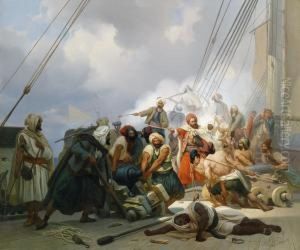 Battle At Sea, Canon Being Brought Into Position On Deck