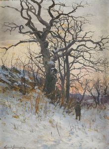 Den Gamla Eken - Vinterlandskap I Aftonrodnad by Karl Konrad Simonsson