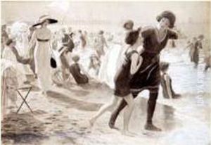 L'heure Du Bain Sur Une Plage A La Mode, Circa 1911
