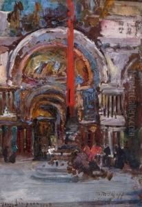 Aview Of The Central Door Of St. Marks Basilica