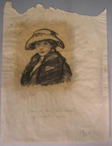 Study Of An Edwardian Lady In A Wide-brimmed Hat by Joseph Simpson