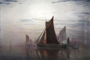 Shipping In An Estuary In Moonlight by William Simpson