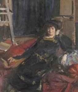 Portrait Of Mme Du Cros, In A Black Dress by Charles Sims