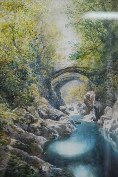 Bridge Over The Stream Watercolour Signed Asinclair - view 1