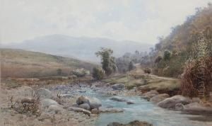 Haycart By A Mountain Stream by Alfred Sinclair