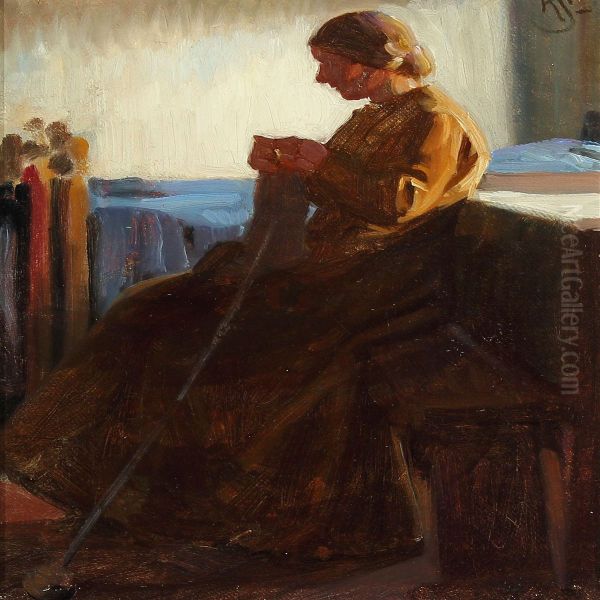 Interior With Woman Knitting - view 1