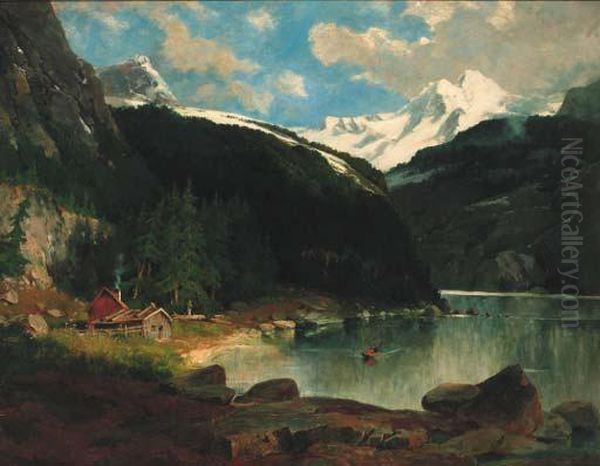 Figures Boating On A Fjord - view 1