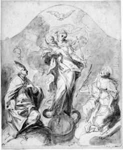 The Madonna Of The Immaculate Conception With Two Kneeling Saintson Clouds by Johann Kaspar Sing