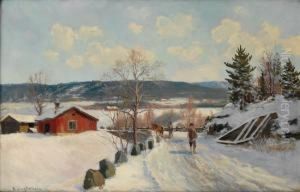 Vinterlandskap Med Gardsbruk Og Folkeliv by Andreas Singdahlsen