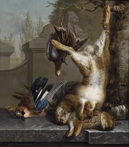 Hunting Still Life With Rabbits And Partridges by Diederick Jan Singendonck