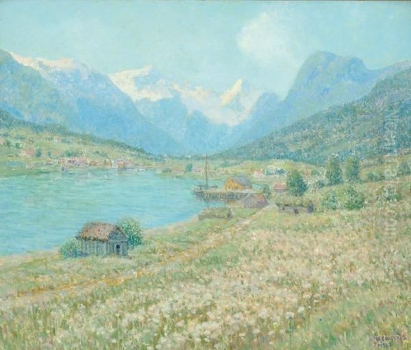 Mountains In A Norwegian River Landscape Near Olden - view 1
