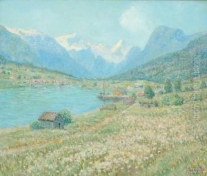Mountains In A Norwegian River Landscape Near Olden by William Henry, Singer Jnr.