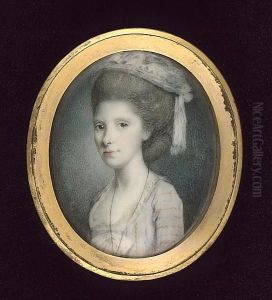 A Lady, Wearing White Dress Striped With Yellow And With White Bow At Her Corsage, Necklace And White Headdress In Her Powdered Hair A Lady, Wearing White Dress Striped With Yellow And With White Bow At Her Corsage, Necklace And White Headdress In Her Powdered Hair