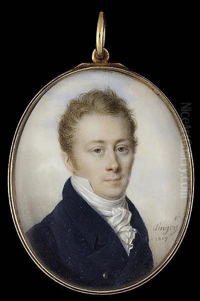 A Gentleman, Wearing Dark Blue Coat And Frilled White Cravat - view 1