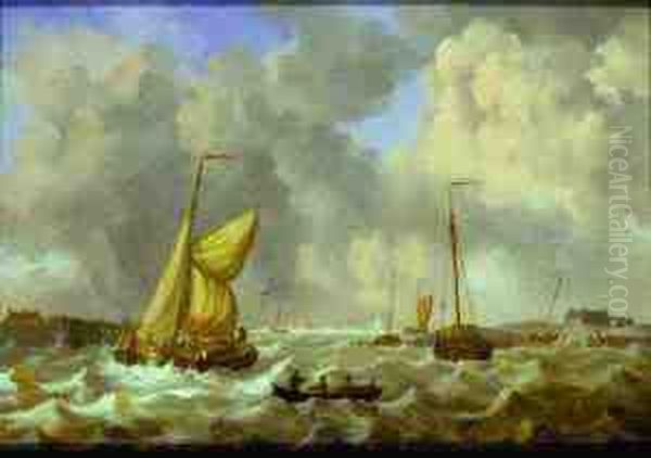Fisherboats On Rough Seas In A Harbor - view 1