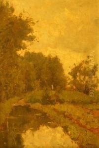 Landschap Met Watertje. Gesigneerd En Gedateerd '12 by Jan Sirks
