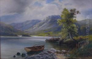 Mountainous Landscape With River And Rowboat