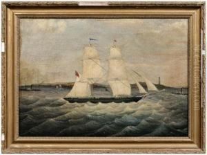 Sailing Vessel "nonsuch" In A Harbor With Paddle Steamers