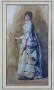 Portrait En Pied D'une Elegante A L'eventail by Eduardo Sivori