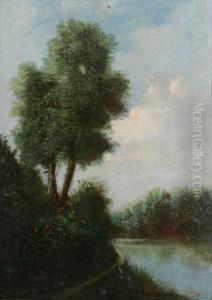Landschap Met Boom Bij Meer by Jules Sivry
