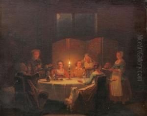 Interior Med Middagsatande Sallskap by Pieter Gerardus Sjamaar