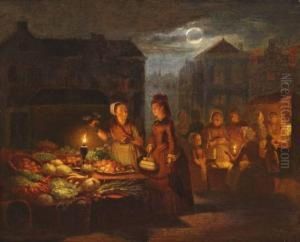 Groentemarkt Bij Avond by Pieter Gerardus Sjamaar