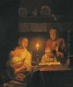 Leren Lezenbij Kaarslicht by Pieter Gerardus Sjamaar