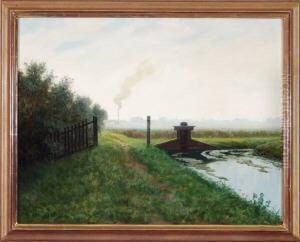 Siel In Weiter Nordischer Landschaft Mit Stadtsilhouette by Anker Skaga