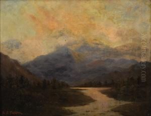 View Of The Rocky Mountains At Sunset by Leslie James Skelton