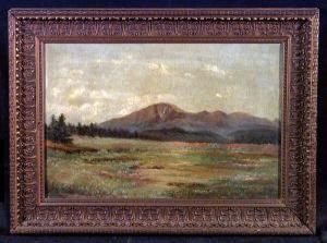 A Meadow Landscape With Mountains In The Distance by Leslie James Skelton
