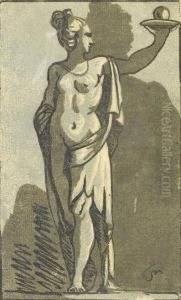 Standing Woman Holding A Sphere On A Platter