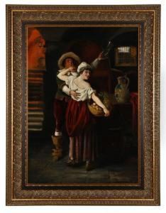Tavern Scene With Man & Woman Frolicking by Jan Skramlik