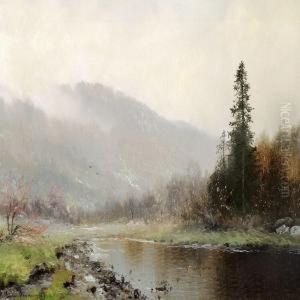 Norwegian River Landscape by Ludvig Skramstad