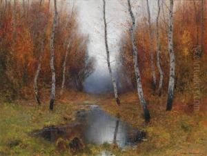 Birkenwald Mit Weiher by Ludvig Skramstad