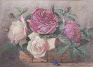 Roses In A Wicker Basket by Isaac Wane Slater