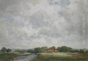 A Farm In A River Landscape by John Falconar Slater