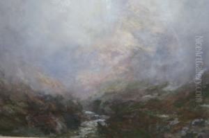 Misty Moorland Landscape At Sunrise by John Frederick Slater